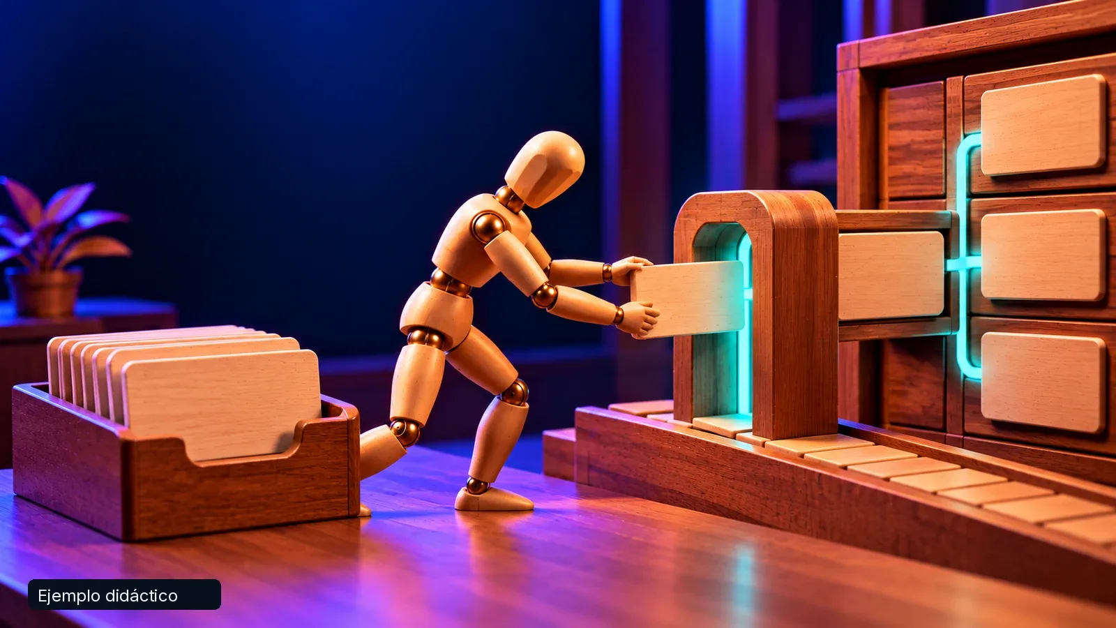 The illustrated character connects the operational records to a ledger sequence and a queue of duplicates.
